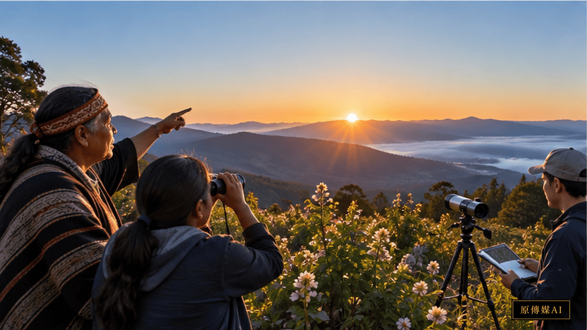 A horizon at equinox with stars above a landscape marked by seasonal ecological signs