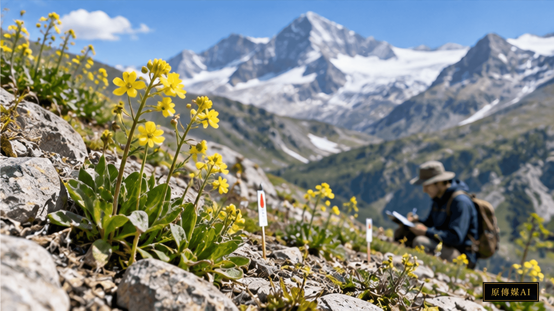 Concept illustration of plants from different elevations in an alpine reciprocal-transplant garden