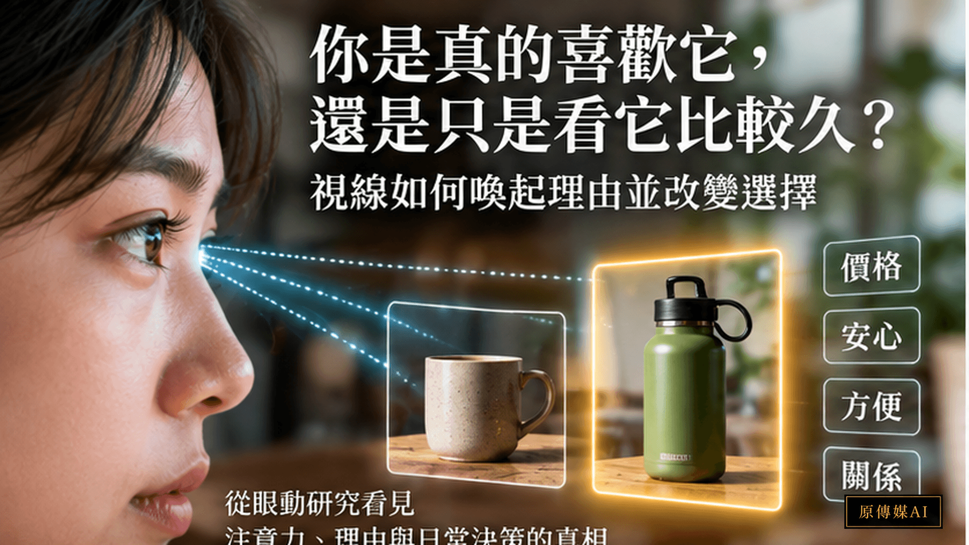 視線與日常物件的心理決策情境,保留使用者核准的原圖文字。