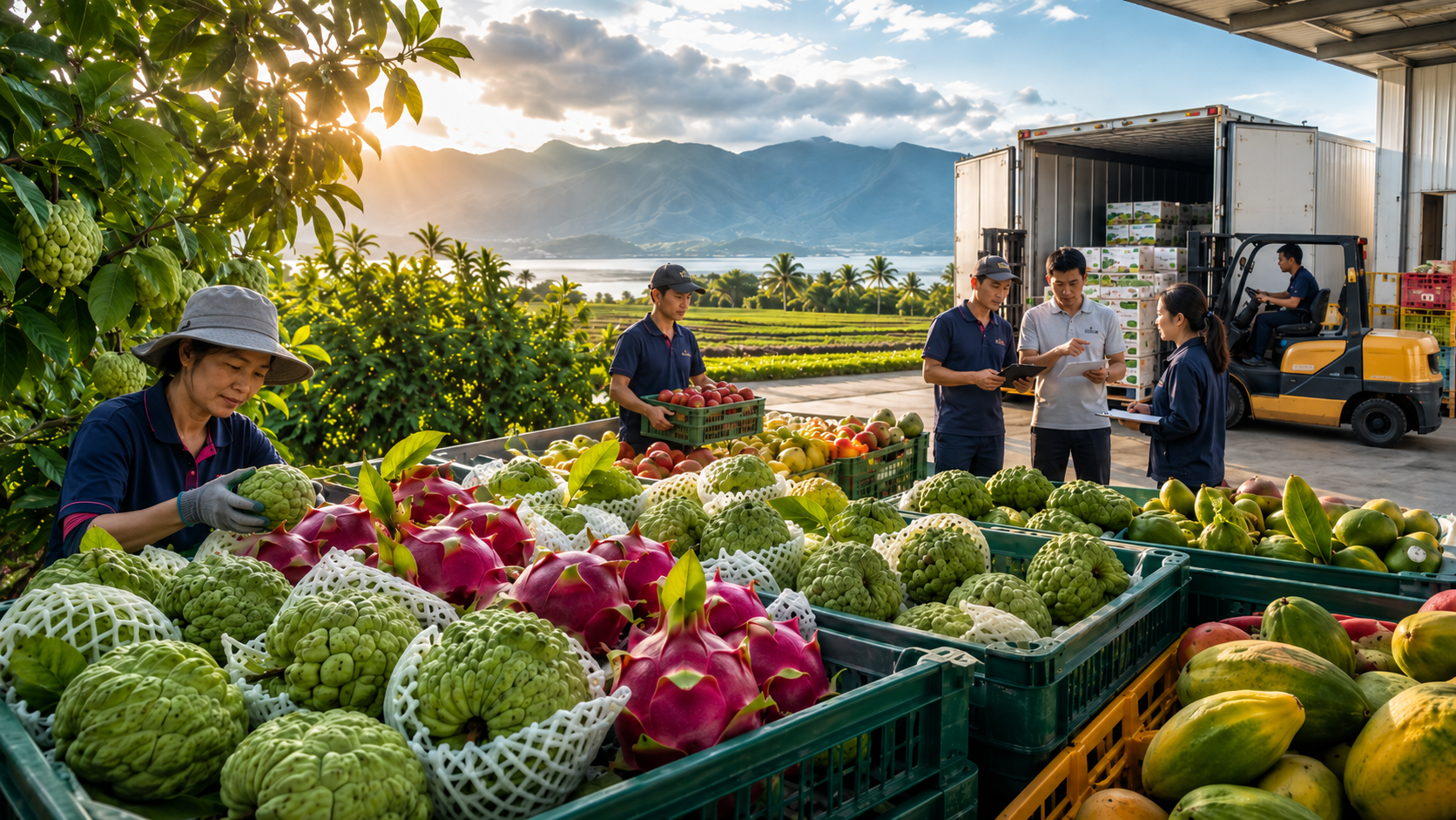 Taitung agricultural produce sorting, grading, and loading for export, symbolizing market diversification and industrial resilience