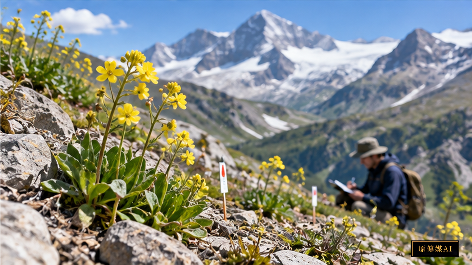 Concept illustration of plants from different elevations in an alpine reciprocal-transplant garden