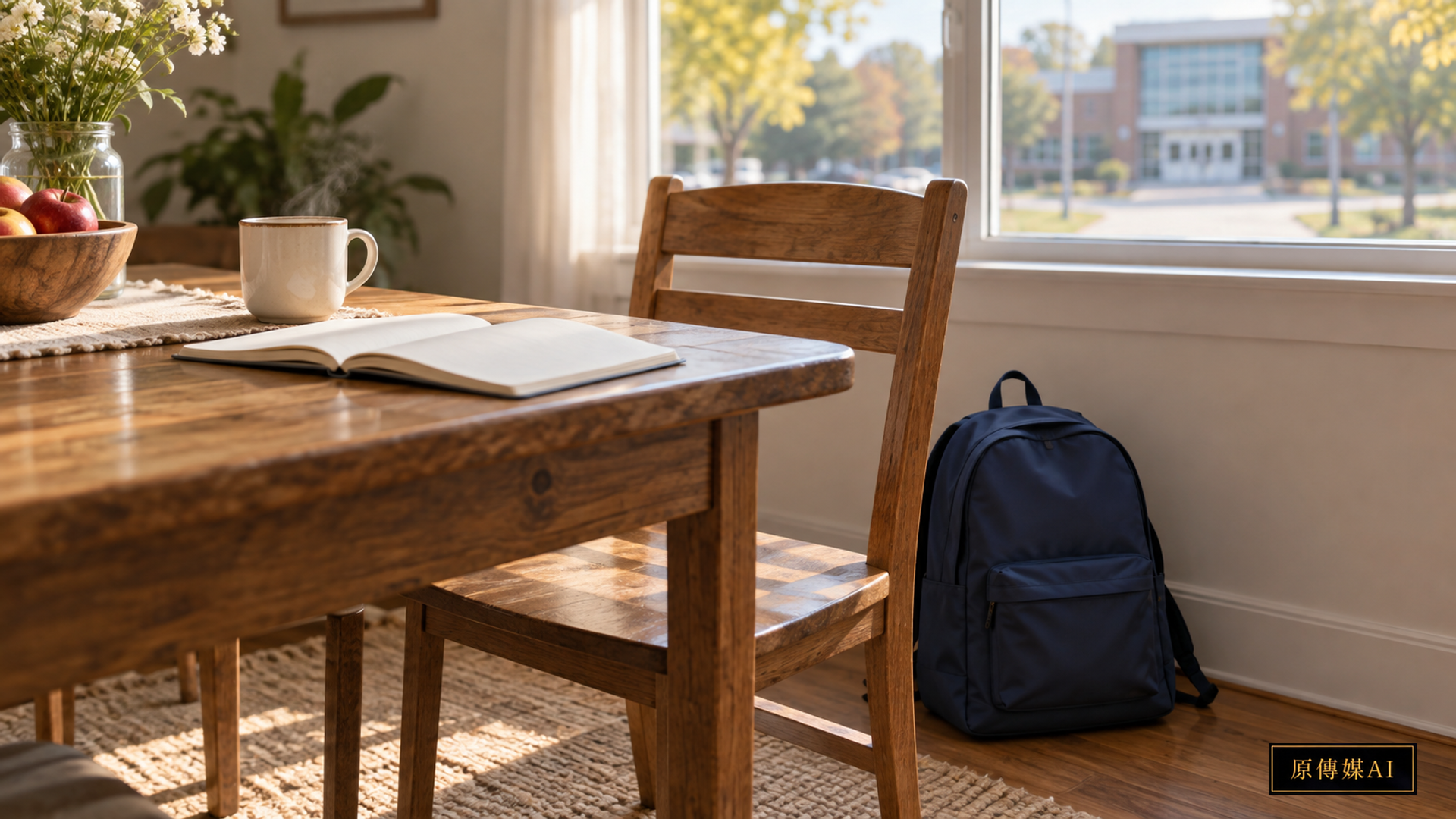 Documentary-style cover with a morning table, an empty chair, and an unmarked backpack symbolising attendance difficulty