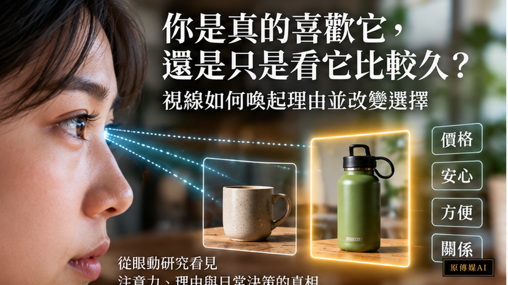視線與日常物件的心理決策情境，保留使用者核准的原圖文字。
