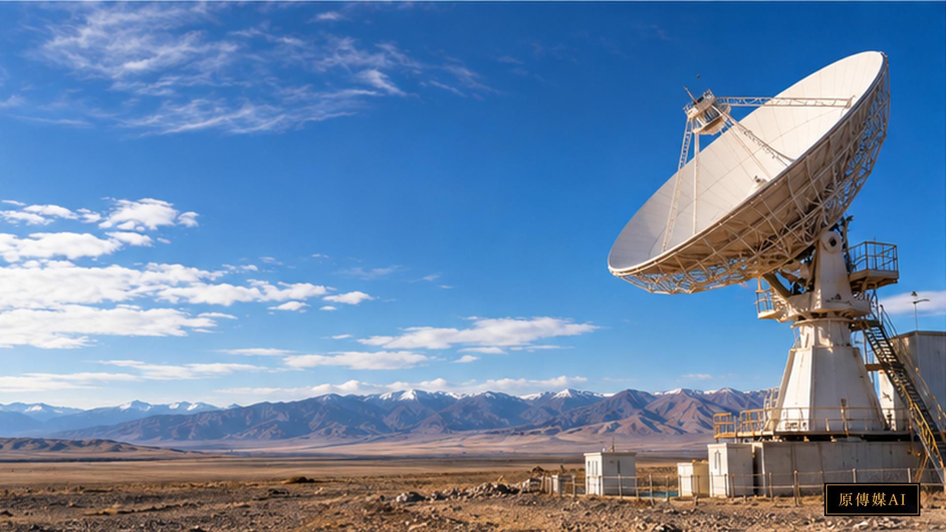 A deep space communications antenna array under a starry night sky, reflecting Central Asian historical astronomical stone instruments and modern aerospace equipment, with no words or logos.