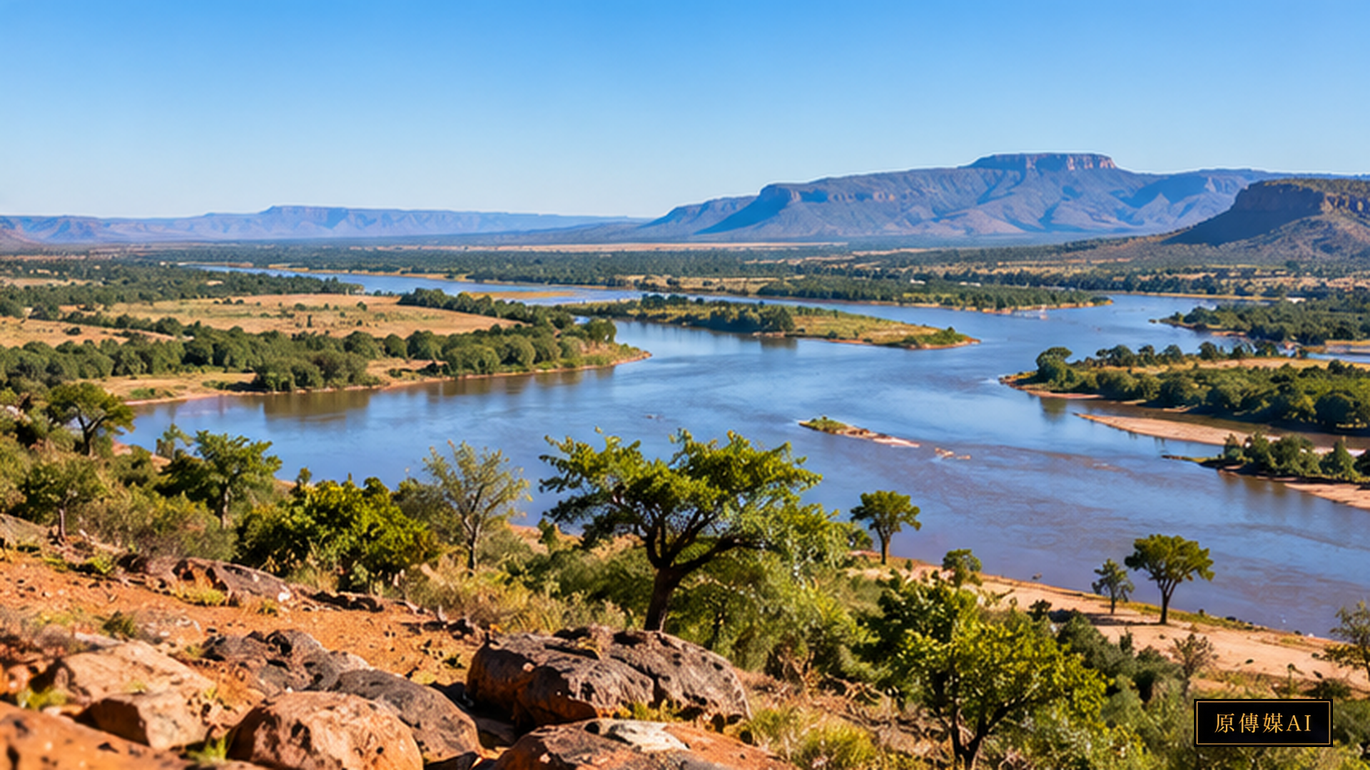 Concept image of a river and dry landscape, not a photograph of a research site or a hydrological map.