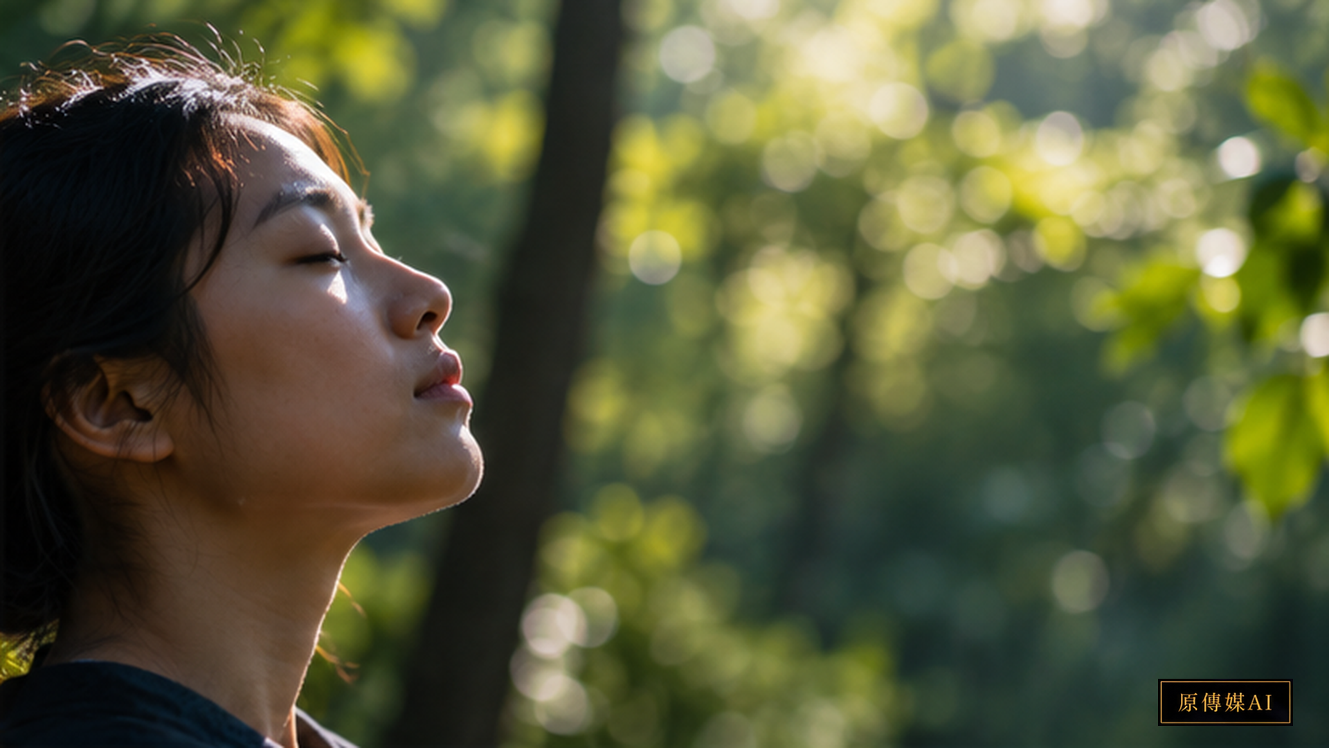 Concept image of a person with eyes closed in a forest, not a research participant or clinical case.